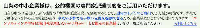 山梨の中小企業様は、公的機関の専門家派遣制度をご活用いただけます。